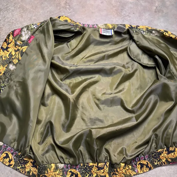 Div Rousso 100% Silk Vintage 90s Baroque & Leopard Print Bomber Jacket Womens Sm - Image 4