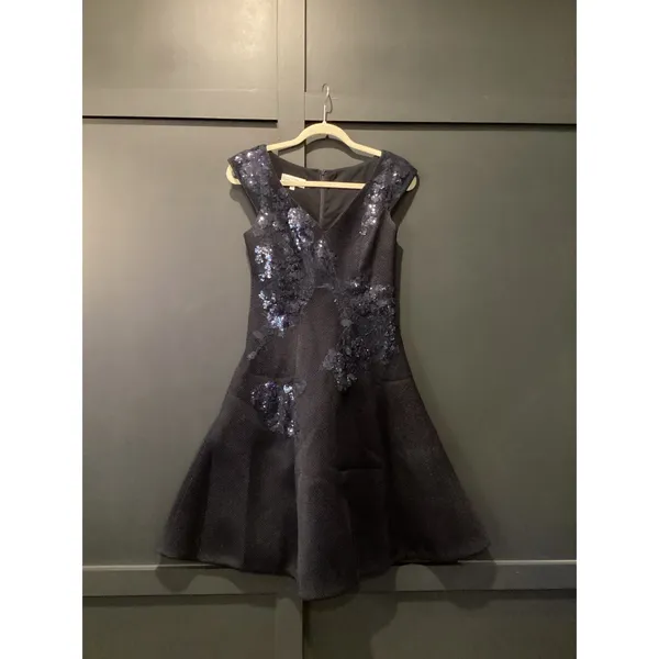 rickie freeman teri jon a line navy sleeveless floral sequin Mini dress 2 - Image 2