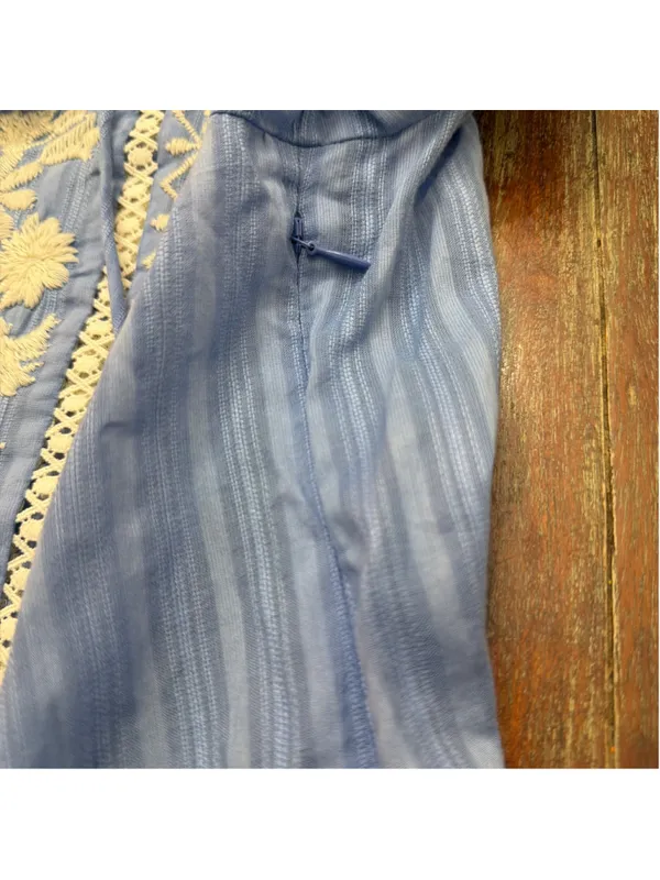 Tory Burch Light Blue Embroidered Crochet Bell Sleeve Tunic Coverup Dress Sz 6 - Image 7