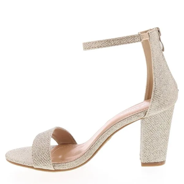 TOP MODA Hannah Ankle Strap High Heel Block champagne gold sparkly women’s 6 EUC - Image 4