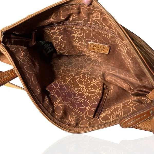 Vintage Fossil Brown Camel Tan Pebbled Leather Bag Crossbody Purse‎ Organizer - Image 9