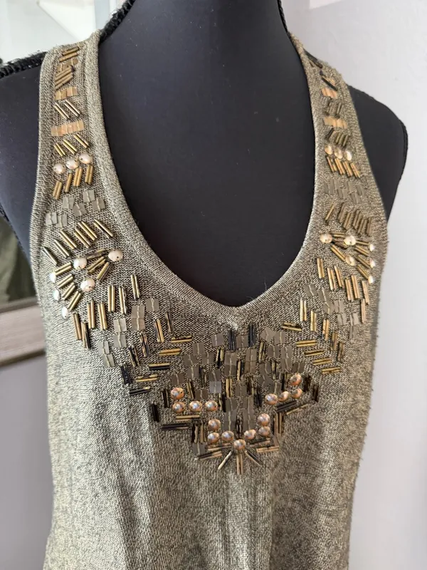 VTG Cache Beaded Y2K Boho Handkerchief Knit Tank Top Size XS. - Image 4