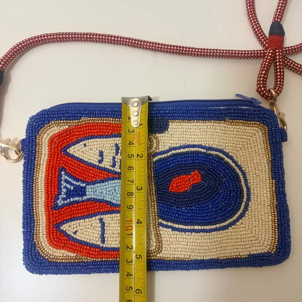 Ink+Alloy Beaded Sardine Tinned Fish Crossbody Bag Blue Red Rope Strap Pouch - Image 6