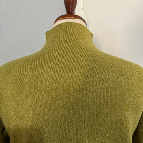 Cottagecore Mock Neck Puff Sleeve Sweater‎ Crystal Button Cuffs Olive Green Sz M - Image 7