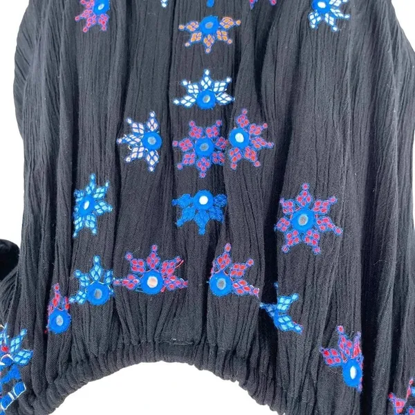 Free People Aurora Embroidered Blouson‎ Top In Black Size Small - Image 5
