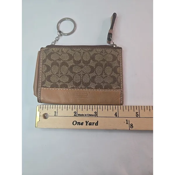 Coach ID Card Case Zip Coin Purse Keychain Signature Sable Brown - Vintage - Image 6