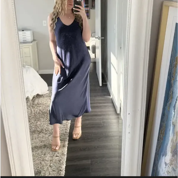 Nic+Zoe Blue Slip Midi Dress XS Tank Bias Cut Cocktail Minimalist Designer $158 - Image 6