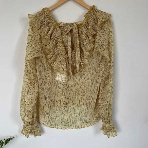 Endless Rose Yellow Ruffle V Neck Empire Waist Blouse Small Sunny - Image 5