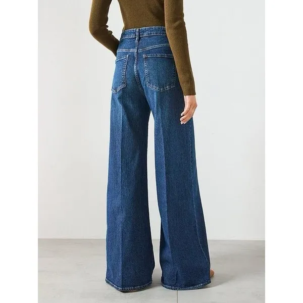 MNG Mango High Rise Wide Leg Jeans Womens US 4 100% Cotton - Image 3