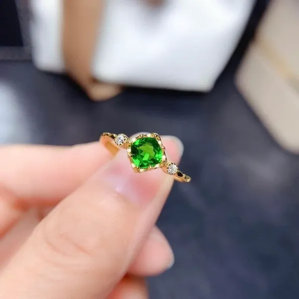 18K Gold Plated Adjustable Birthstone Green Crystal Emerald Ring for Women - Image 2