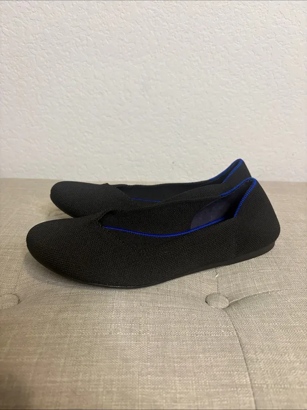 Rothy's Black Knit Slip-On Loafers with Blue Interior Trim 7.5 - Image 4