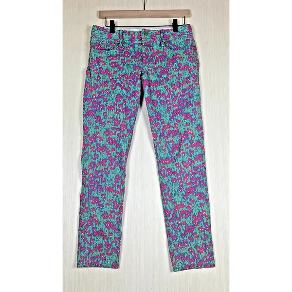 Lilly Pulitzer Worth Skinny Mini Pants Green Pink Floral Ankle Size 0 - Image 4