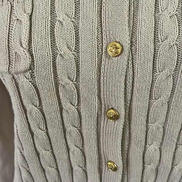 Adrienne Vittadini Cream and Gold Ribbed Cardigan Sweater - Image 3