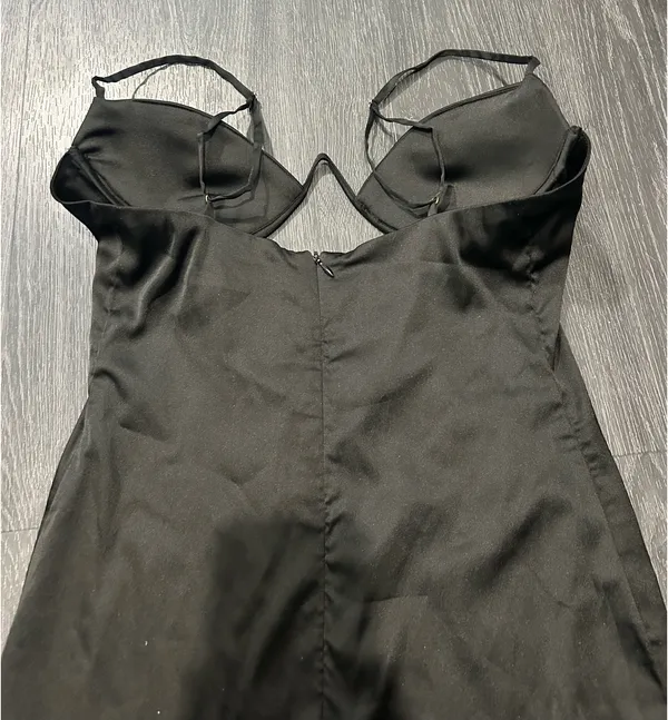 Oh Polly Black Satin Dress - Image 3