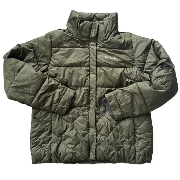 Columbia Sportswear Olive Green Puffer Jacket Faux Fur Removable Hood Womens XL - Image 3