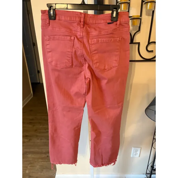 Risen Jeans Womens 9/29 Pink Distressed Straight Leg Raw Hem High Rise Denim - Image 7