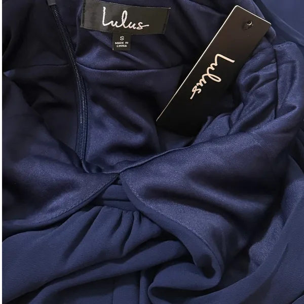 Lulus Heavenly Hues Navy Blue Chiffon Pleated Maxi Dress size Small NWT - Image 7