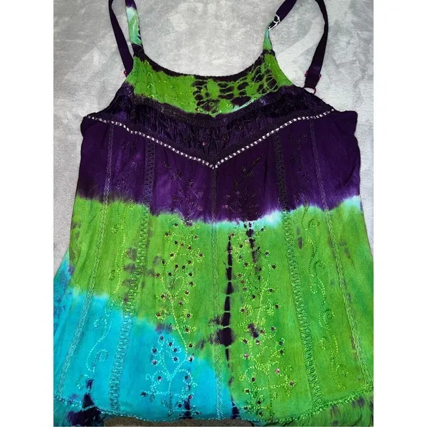 Women’s Tie Dye Spaghetti Strap Dress/top MEDIUM Green - Image 5