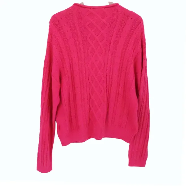 J Crew 2024 Roll Neck Cable Knit Sweater Size L Pink Fisherman Coastal Preppyl - Image 3