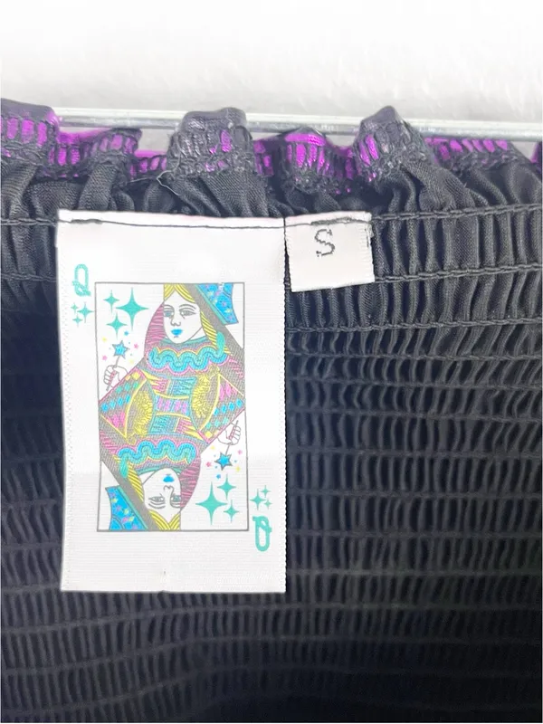 QUEEN OF SPARKLES Metallic Smocked Pull On Waistband Ruffle Mini Skirt Small - Image 3
