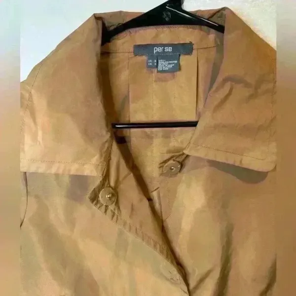 Per Se Brown Gold Cropped Y2K Trench Jacket Sheen‎ Snap Button Size 6 - Image 6