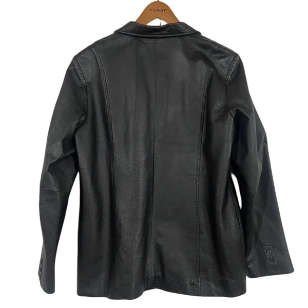 John Paul Richard Leather Womens‎ Blazer Black Genuine Leather Size 14 Classic - Image 2
