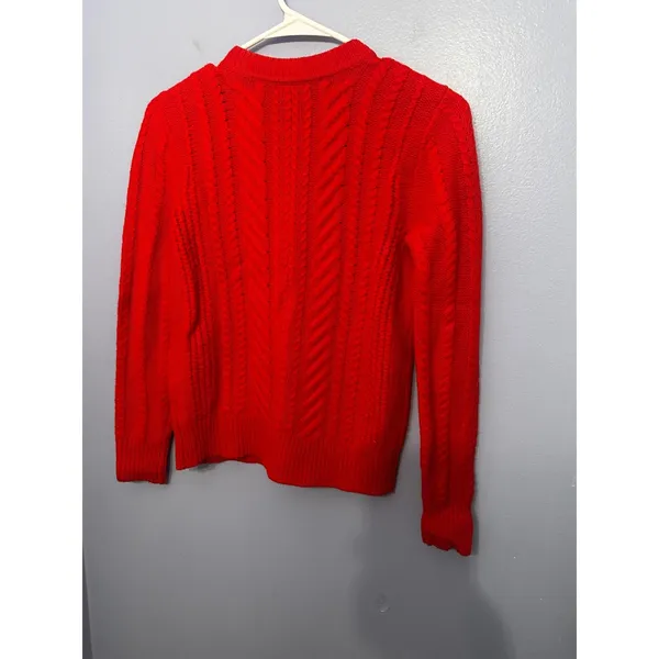 J.Crew Red 100%‎ Wool Cable Knit Button Shoulder Sweater XXS Size XS - Image 4