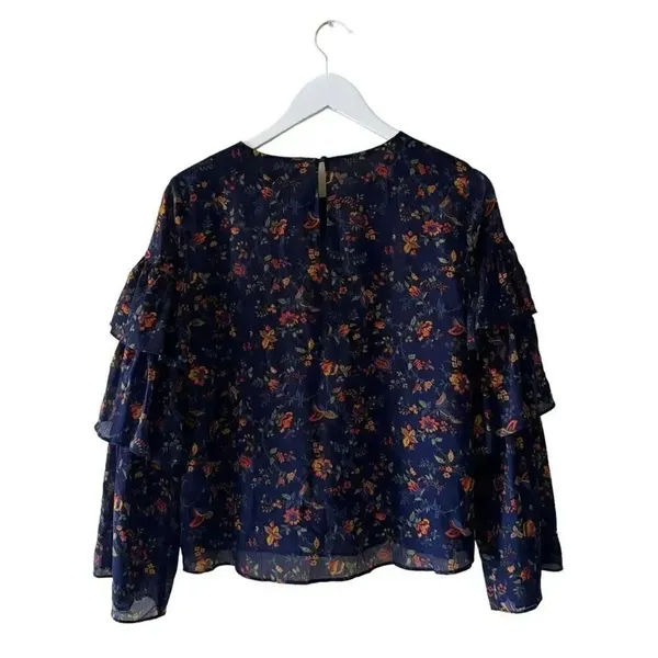Madewell Blue Floral Ruffle Sleeve in Climbing Vine Blouse Shirt Top SZ S #2214 - Image 10