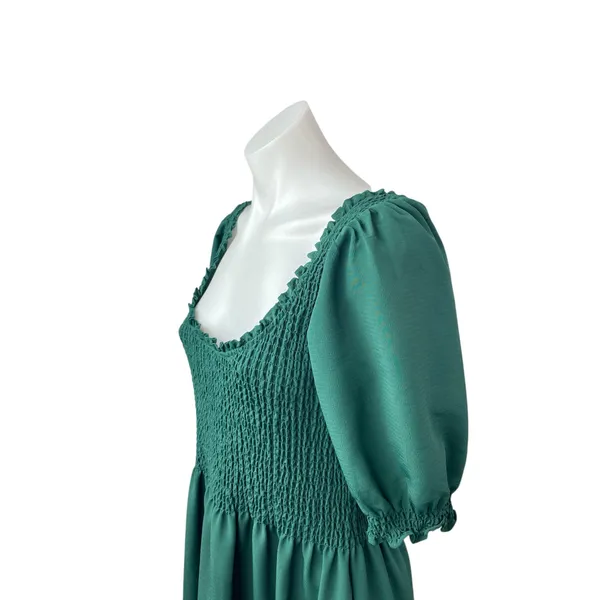 Hill House Home The Louisa Crepe Green Half Sleeve Smocked A Line Midi Dress M - Image 2