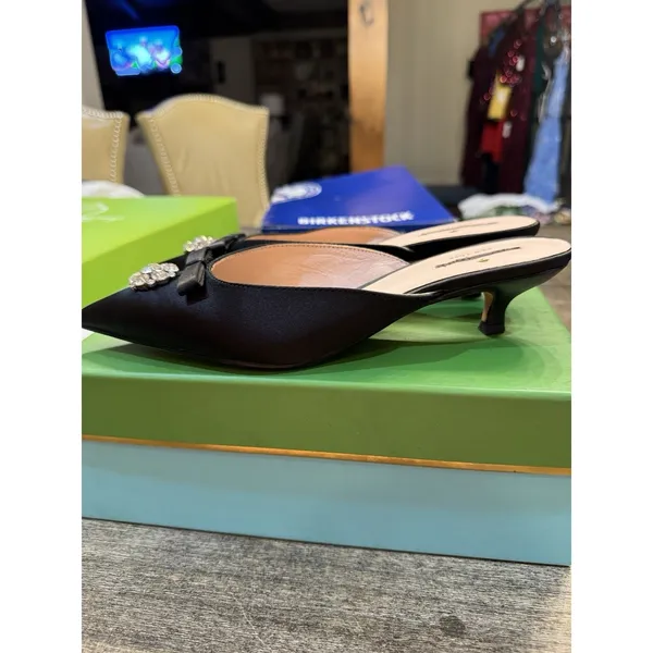 Kate Spade Darlene Black‎ Satin Kitten Heel Mule Pointed Toe Size 7 - Image 4