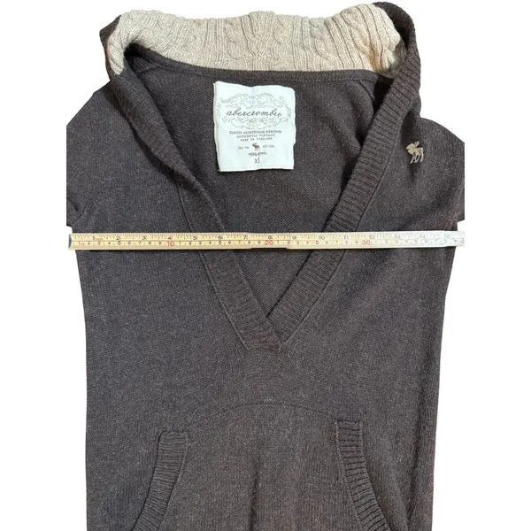 Rare Vintage Abercrombie & Fitch Brown V-Neck Hoodie Sweater Angora‎ Blend XL - Image 10