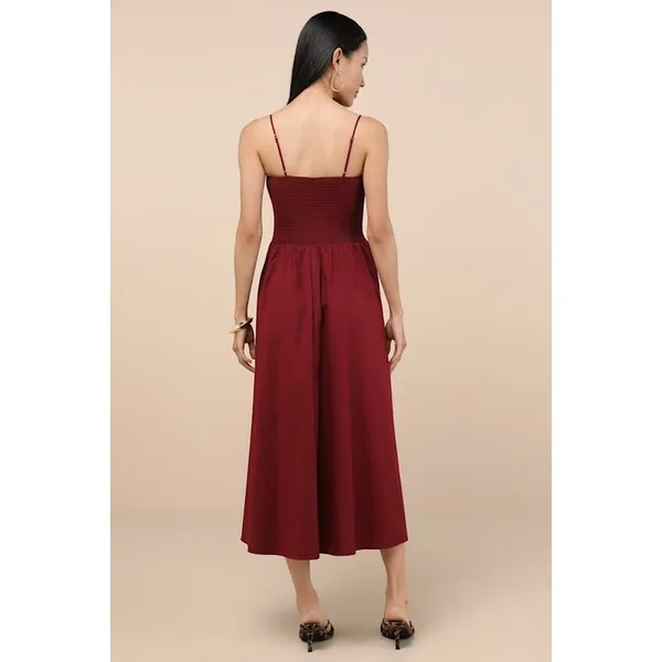NWT Lulus Tandria Burgundy Smocked Sleeveless Midi Dress Gala Banquet Size M - Image 3