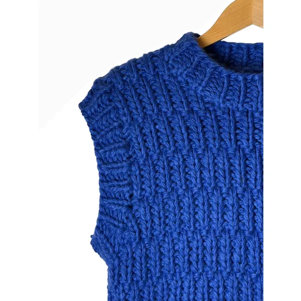 English Factory Sweater Vest Women Small‎ Blue Chunky Knit Oversized Preppy - Image 6