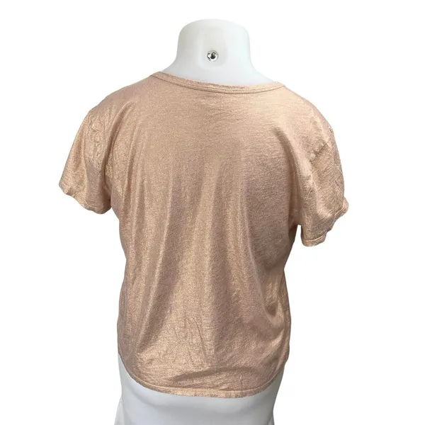 Ann Taylor Loft Women's Bronze Metallic Short Sleeve Pocket Tee T-Shirt Top XL - Image 2