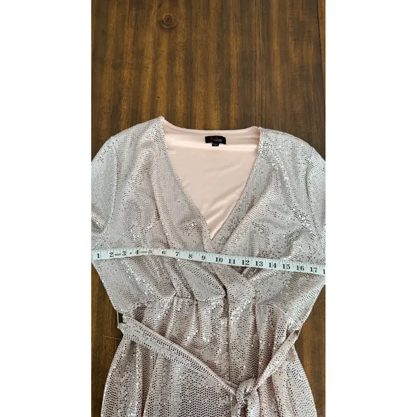 JM Studio‎ by John Meyer Metallic Sequin Wrap Dress Gold Size 14 Long Sleeve - Image 7