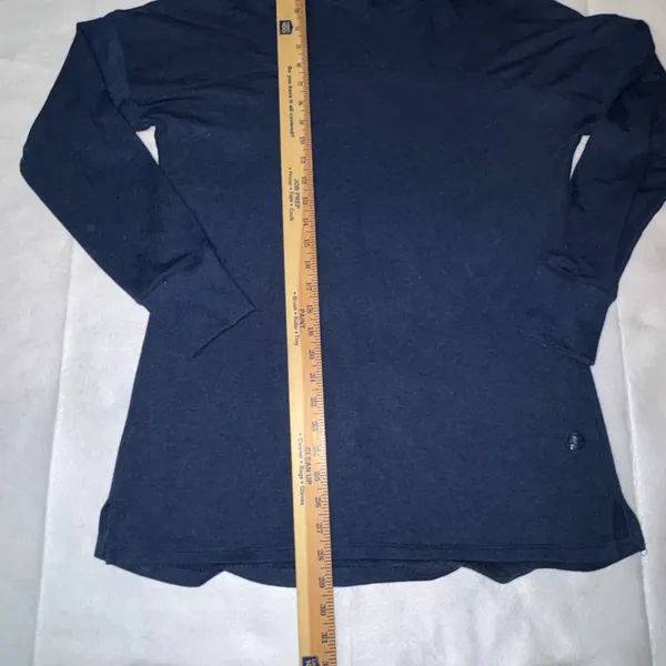 LL Bean Womens SoftFlex Blue Mock Neck Pullover Long Sleeve Thumb Hole Tunic Top - Image 9