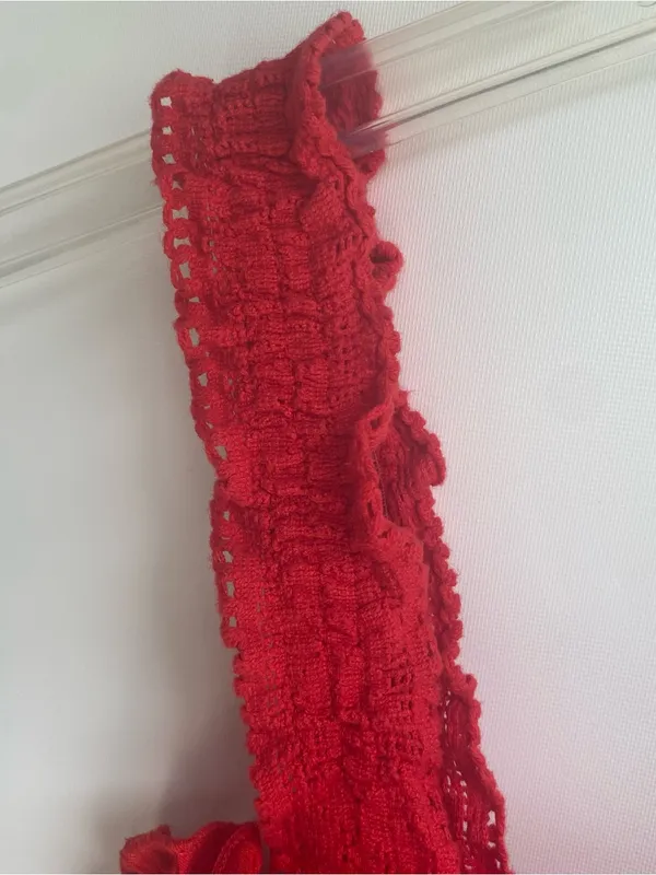 Japna red smocked tank top lace straps ruffle hem summer top shirt S - Image 3