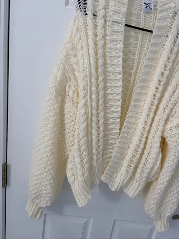 Princess Polly Cream Cable Knit Open-Front Cardigan - Image 5