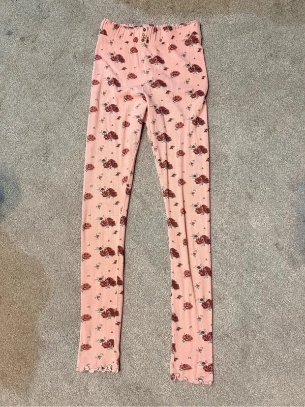 Free People Intimately Pink Rose Floral Waffle Knit Lounge Bottoms Size S - Image 2
