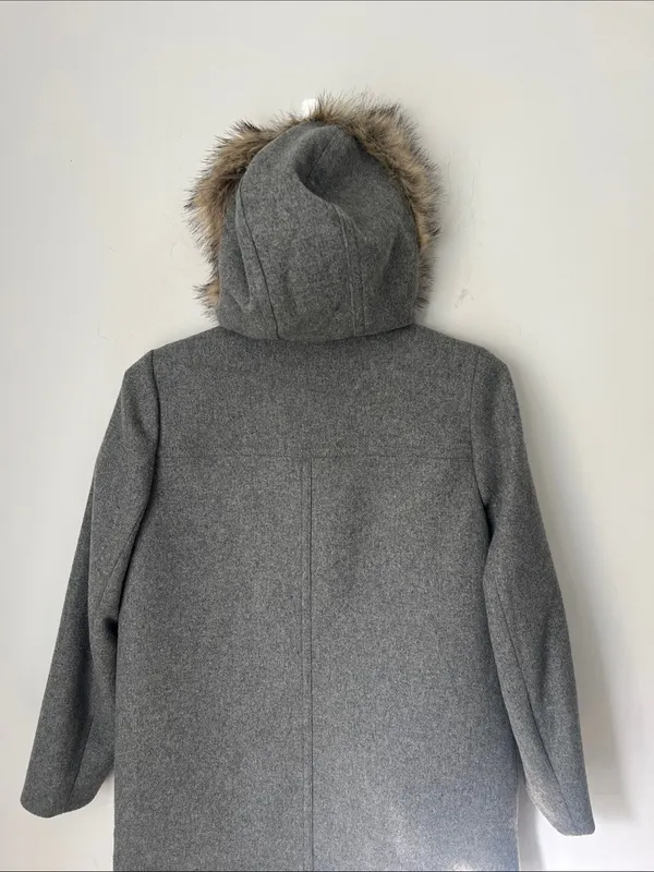 J.Crew Mercantile Gray Wool Blend Faux Fur Hooded Coat Jacket Size 10 ©️ - Image 6