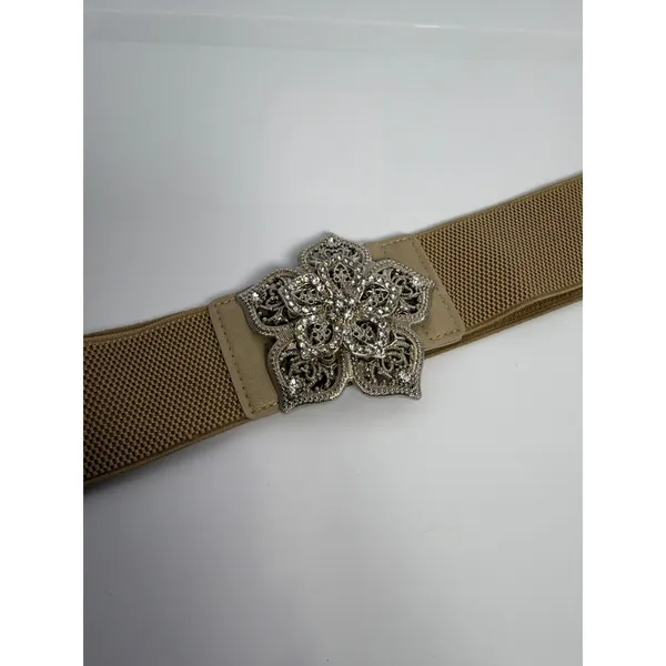 Rhinestone Floral Stretch Waist Belt Y2K Boho‎ Glam Beige 40" - Image 2