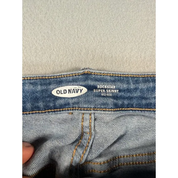 Old Navy Rockstar Super Skinny Mid-Rise Distressed Blue Jeans Womens 16 Ligh - Image 3