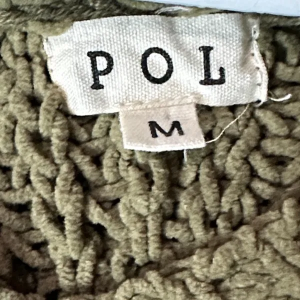 Pol Oversize Olive Green Chunky Knit Olive Sweater with Hoodie and Ties. Nubby - Image 3