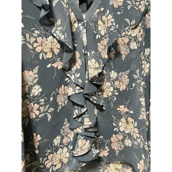 VICI Womens Size Small Blue Long Ruffle Sleeve Boho Floral Blouse‎ Peasant City - Image 3