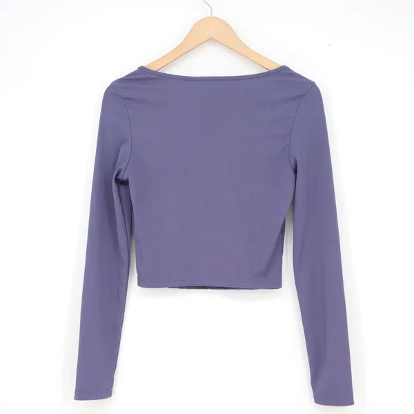 SHEIN Womens Ribbed Square Neck Long Sleeve Crop Top Dusty Purple Size M 6 - Image 4