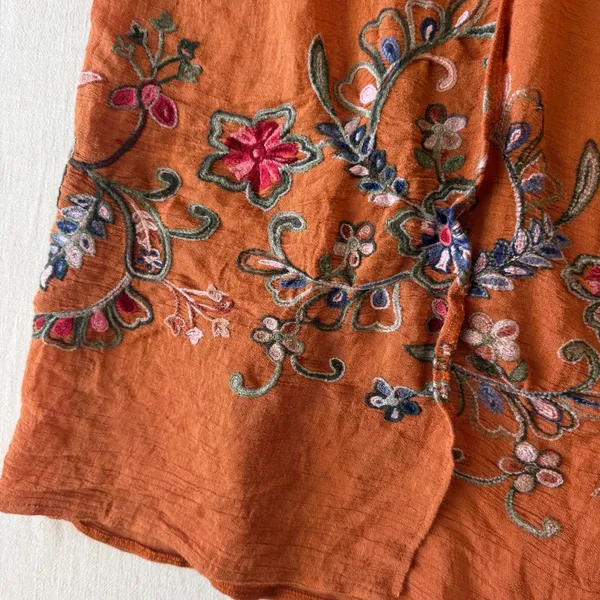 Boho Embroidered Kimono Cardigan Duster Rust Floral Open Front Festival One Size - Image 13