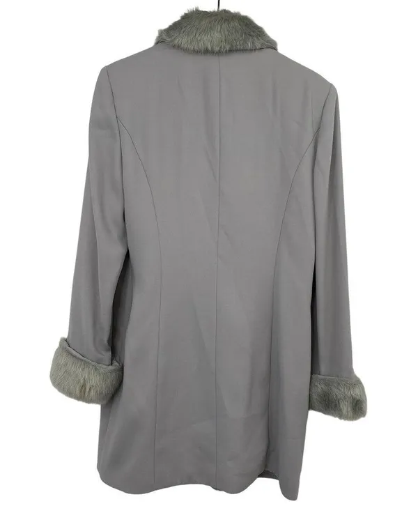 Vintage Caramia Faux Fur Trim Coat Ice Princess Gray Blue Womens 10 Medium - Image 3