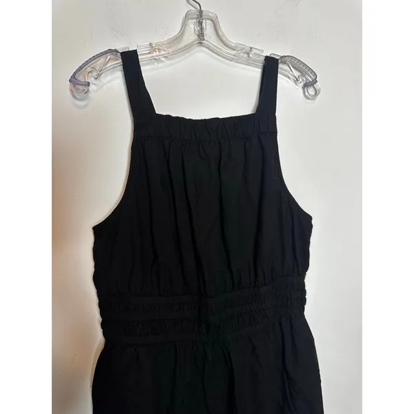 Time and Tru Black Smocked Midi Dress Sleeveless Tiered A Line Pocket Size L - Image 9