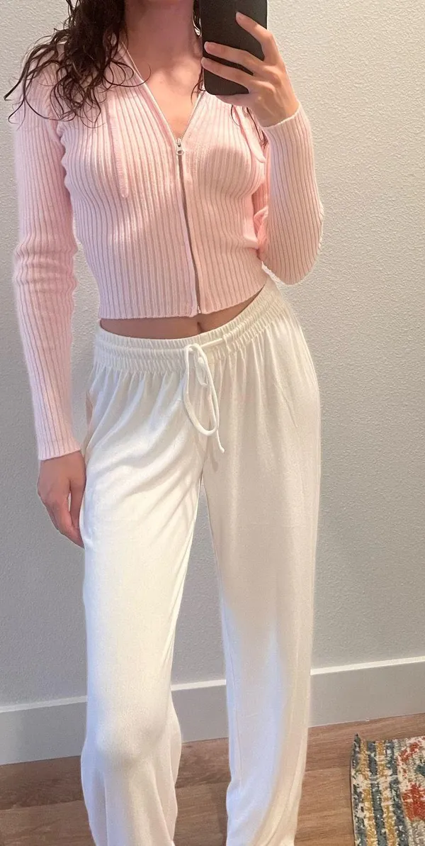 Forever 21 White Casual Lounge Home PJ Pajama Drawstring Pants Joggers Sweatpants - Image 2