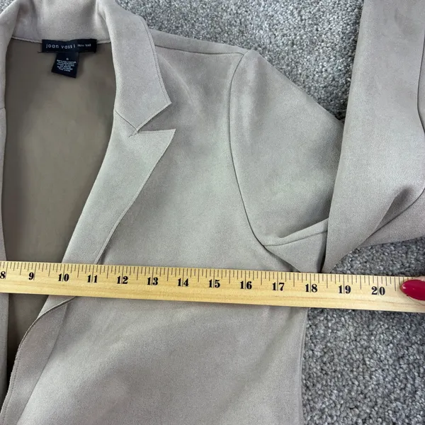 Joan Vass New York Faux Leather Blazer Women S Tan Open Front Faux Suede‎ Career - Image 6